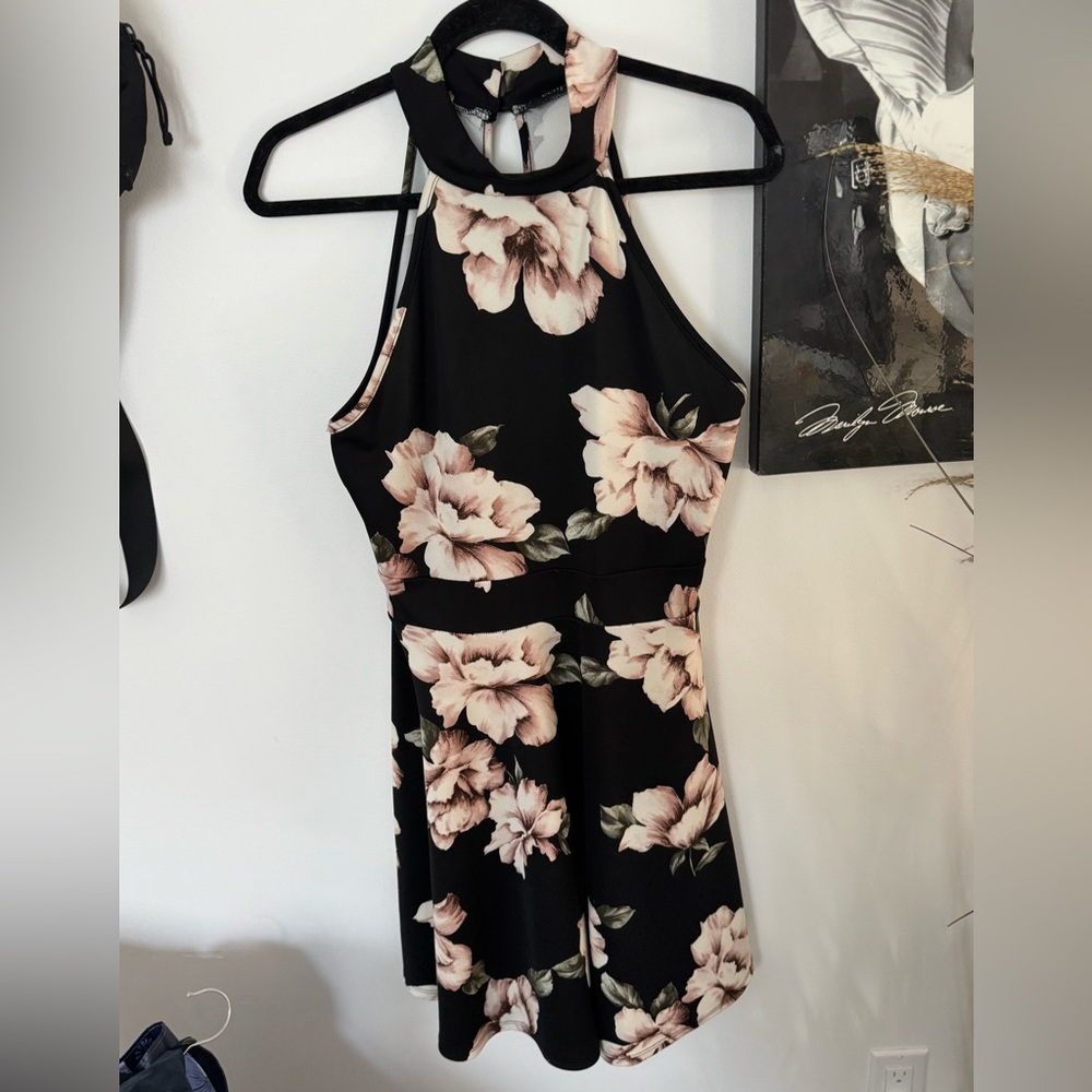 Eclipse Black and Pink Floral Halter Dress